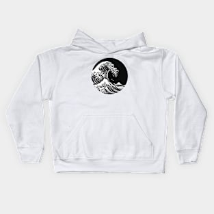 The Great Wave off Kanagawa (Monochrome) - Japanese Kids Hoodie